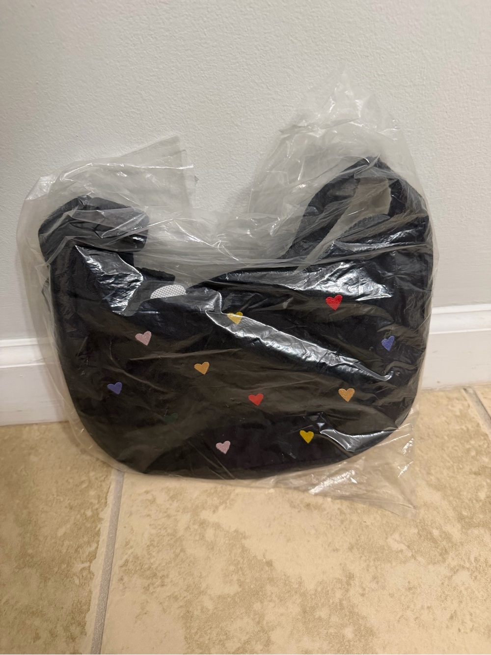 NWT Baggu Small Crescent Bag - Embroidered Hearts